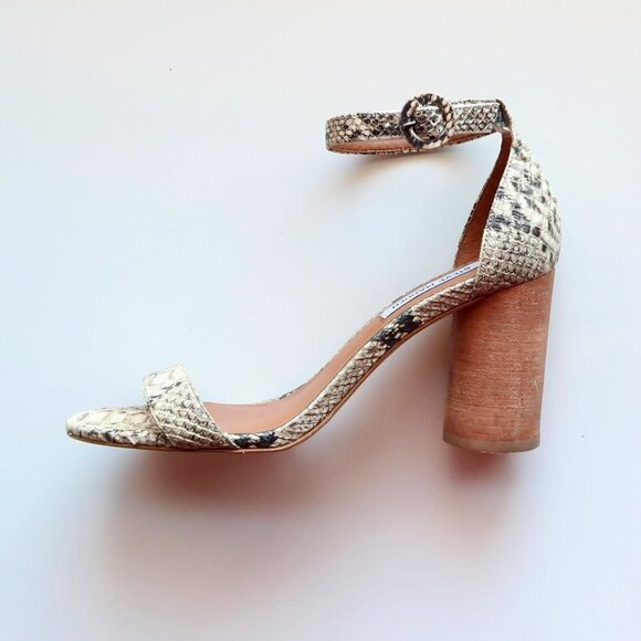 Steve Madden Sara Snakeskin Cylinder Heel Ankle Strap Sandals Size 7.5 - Picture 6 of 16